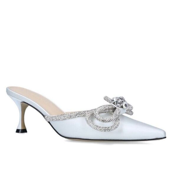 MACH & MACH 65 Double Bow Satin Leather Mules White 36 - Picture 1 of 4